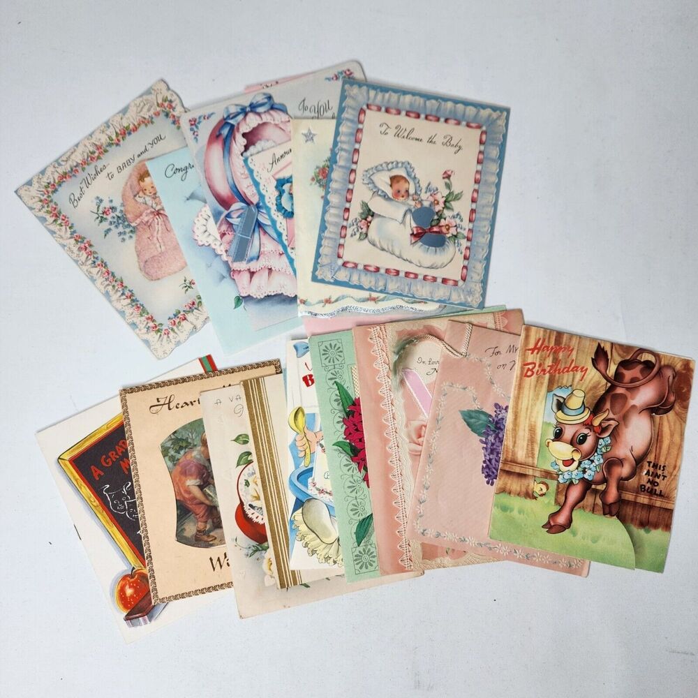 18 Vtg Greeting Cards Mothers Day Birthday Valentine‎ Baby Shower Announcement